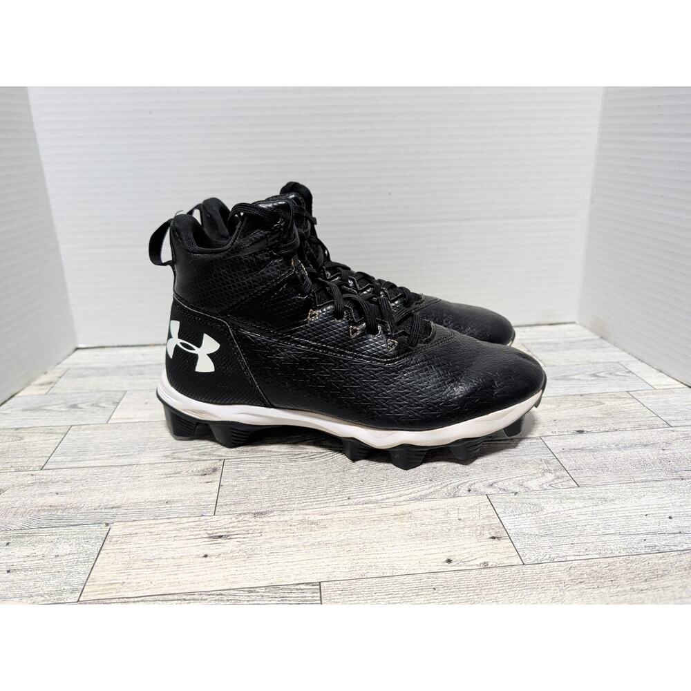 Under Armour Hammer Mid JR Black Baseball Cleats Shoes Boys Size 5Y 3021202-001
